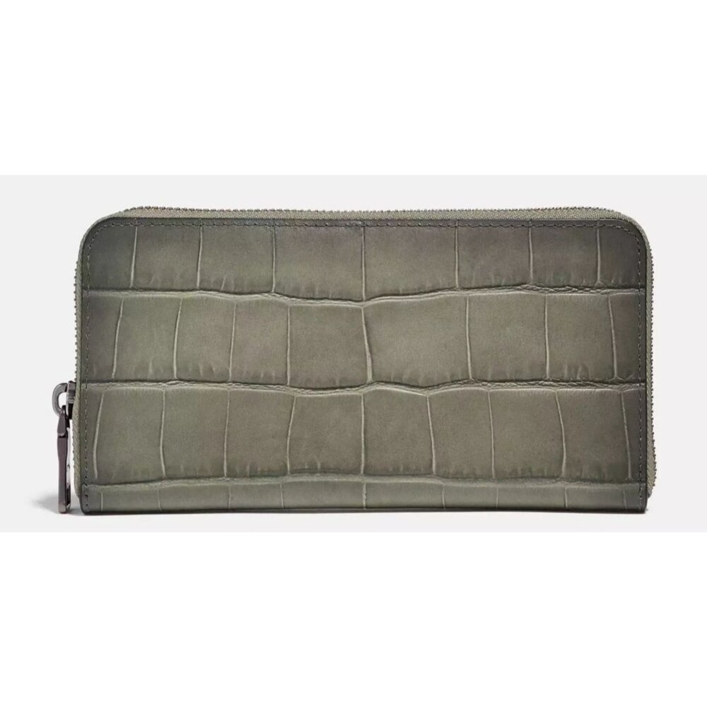 Coach Gray Croc Embossed Leather Zip Around Long Wallet